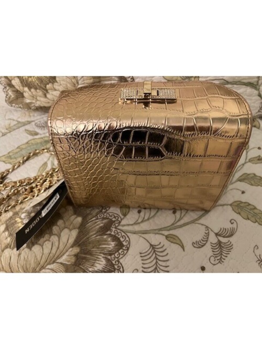 Steve Madden Beliza Womens Crossbody Top Lock Chain Handbag Rose Gold